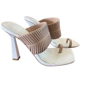 Deltan Kelsea White and‎ Tan Sandals Heels